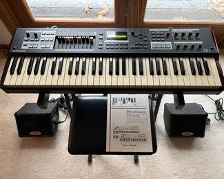 Hammond Model SK1 stage keyboard in excellent/very lightly used condition; keyboard stands by One-Stage stands; pair of Kustom KPM4 50-watt powered speakers.