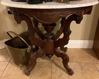 Antique Marble Top Side Table  