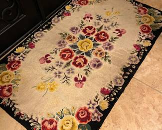 Vintage Hand-hooked floral rug 