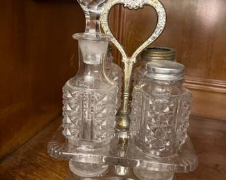 Antique Pressed Glass Condiment Set 