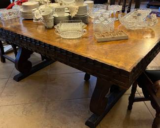 Antique Hand-Carved Dining Table with 6 chairs 