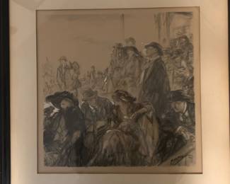 Antique 1922 HP Raleigh Original Framed Graphite Sketch