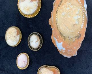 Antique Cameo Brooch Pins - 5 Different - Exquisite!