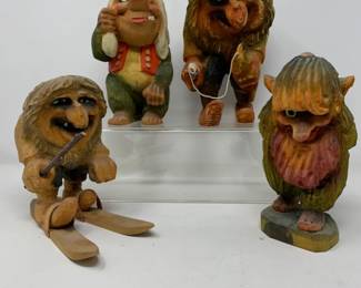 (4) Vintage Norwegian Hand Carved Trolls -1 Henning Troll