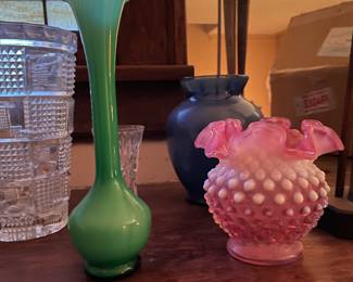 Some of the several antique & vintage glass; Fenton, Depression Era and more