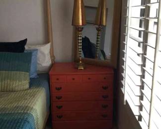 Orange Dresser And Gold Mirror
