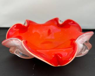 Vintage Art Glass Orange and White