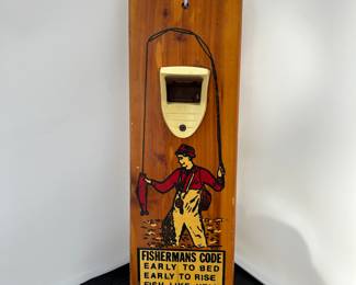 Vintage Wood Bottle Opener: Fishermans Code: Early to Bed, Early to Rise, Fish Like Hell and make up Lies