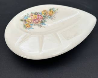 Vintage White Ashtray with Yellow and Pink Roses