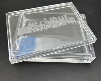 New York Cityscape Engraved Glass Box with the Twin Towers