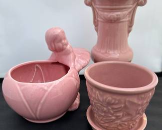 Vintage Pink Planters and Vase