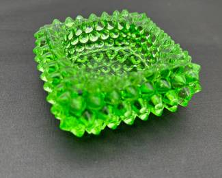 Vintage Green Glass Hobnail Ashtray 