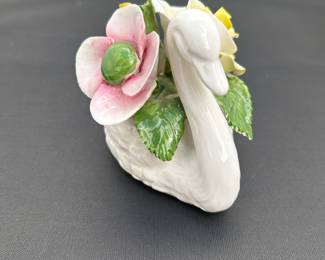 Swan Figurine with Pink and Yellow Flowers