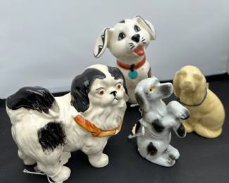 Vintage Porcelain and Ceramic Dog Figurines 