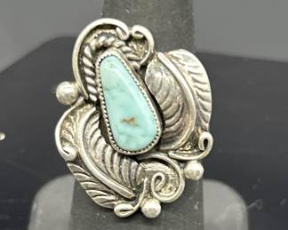 925 Silver & Turquoise Ring, Size 7, TW 7.52g