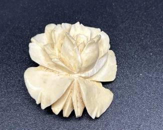 Carved Bone Rose Brooch