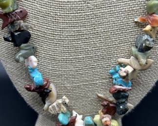 Carved Stone Animals Native American 34in Fetish Necklace