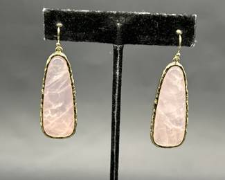 Designer Jewelry Gold Tone w/ Pink Jade Earrings
