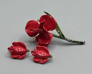 Vintage Enameled Jewelry: Clip Earrings & a Brooch