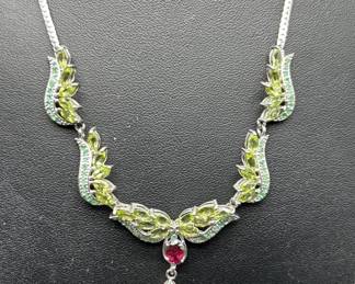 925 Silver w/ Peridot & Garnet 18in Necklace
