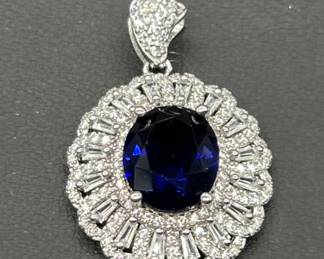 925 Silver w/ Blue Sapphire & Diamonds Pendant
