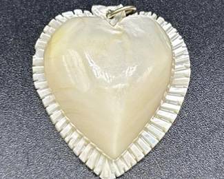 Mother of Pearl Heart Pendant, 
 Marked Jerusalem