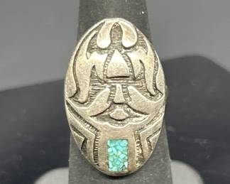 925 Silver w/ Turquoise Ring, Size 5, TW 9.72g