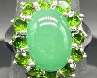 925 Silver w/ Jade & Tourmaline Stones Ring