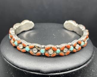 925 Silver w/ Turquoise, Coral, & Moonstone Cuff