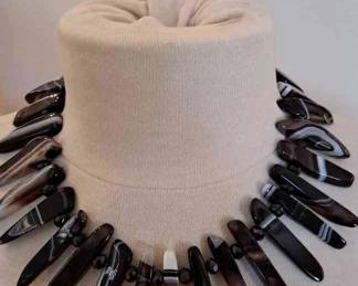 Banded Agate And Black Spinel Necklace