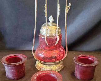 Antique Cranberry Glass Pickle Castor