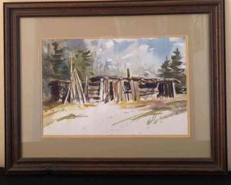 Adrian Hansen Watercolor Of Cabin
