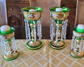 Antique Italian Emerald Glass Lustres