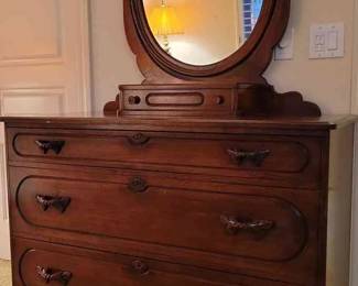 Walnut Dresser With Mirror