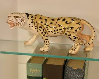 $95 -Ceramic Cheetah Black Spots Animal Figurine - 3.5" H, 8.5" L, 3.5" W