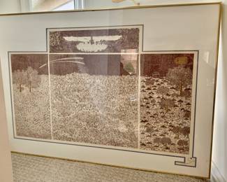 $800 - Signed triptych - 32" H x 47" W