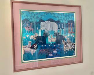 $150 - Oku signed animal art 1973 40/1000 numbered print - 28" H  x 31.5" W