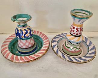 $40 each - MacKenzie-Childs candleholders - each 4.5" H, 5" diam - Right one SOLD