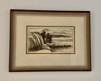 $120 - Raj Partridge "Silver Lake" signed lithograph - 12.5" H  1.75" W
