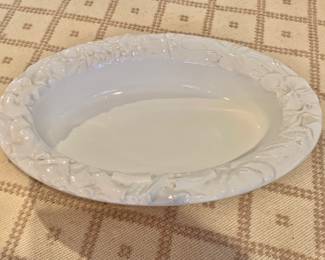 $50 - White Italian ceramic oval bowl - 4" H, 19.5" L, 13.5" W