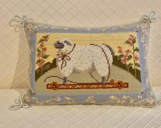 $40 - Down needlepoint sheep pillow - approx 14.5" L, 10" H