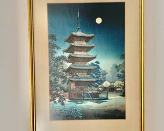 $450 - Koitsu Signed Pagoda Japan woodblock print #3 - 23" H x 14.5" W