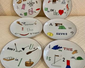 $60 - Set of 6 Rebus or Puzzle Plates by The Taste Setter Collection - Mid Century Wise Sayings