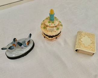 Trinket boxes - $40 - left; $20 - center: 2.5" H, 2" diam; $8 match box - Match box sold