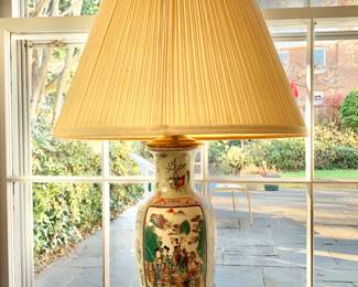 $395 - Chinoiserie porcelain lamp - approx 30" H, base 5" square