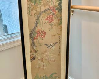 $250 - Signed Asian painting on silk - 46" H x 17.25" W