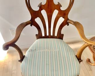 $95 - Vintage accent chair (AS IS torn upholstery - but great bones!) - 37" H, 26" W, 19" D, seat height 18"