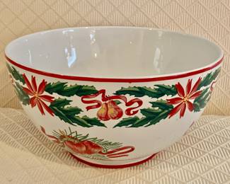 $40 Tiffany Holly  salad/serving Christmas bowl - 5" H, 9.25" diam (small chip on rim)