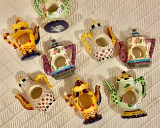 $40 - set of 8 whimsical teapot napkin rings - each approx 3" H