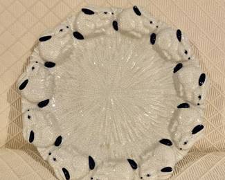$40 - White bunnies crackle glaze serving plate - 10.5" diam